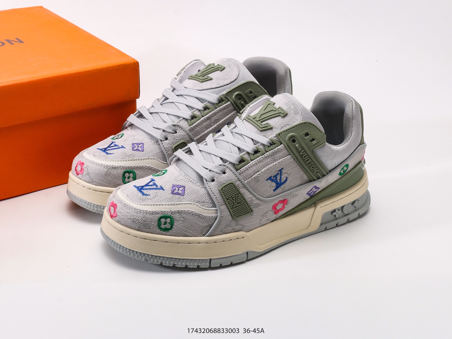 13407590960861852 LV Skate Sneaker Monogram Multicolore Embroidered Casual Trainers - Image 1