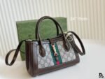 Gucci Jackie 1961 Series Small Tote Bag With Top Handle, Removable Shoulder Strap, Gold-Tone Lock, And Red And Green Stripes. - Image 8