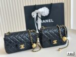 Chanel Classic Black And Gold Sheepskin Golden Ball Square Fat Bag