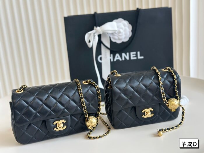 Chanel Classic Black And Gold Sheepskin Golden Ball Square Fat Bag - Image 1