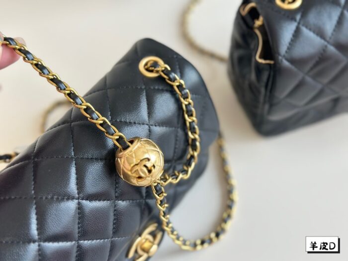 Chanel Classic Black And Gold Sheepskin Golden Ball Square Fat Bag - Image 2