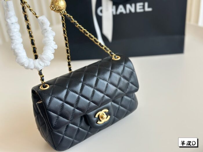 Chanel Classic Black And Gold Sheepskin Golden Ball Square Fat Bag - Image 4