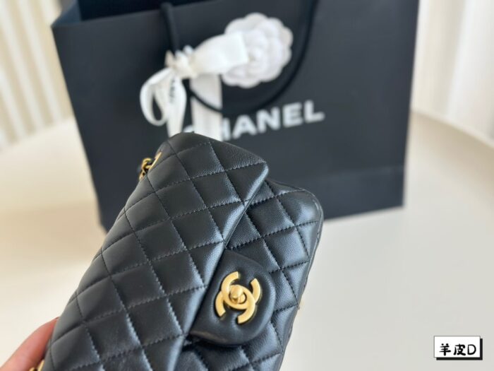 Chanel Classic Black And Gold Sheepskin Golden Ball Square Fat Bag - Image 5