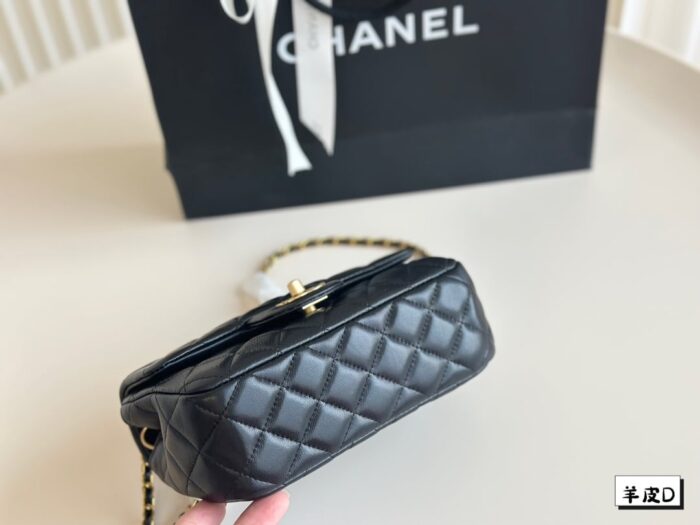 Chanel Classic Black And Gold Sheepskin Golden Ball Square Fat Bag - Image 6