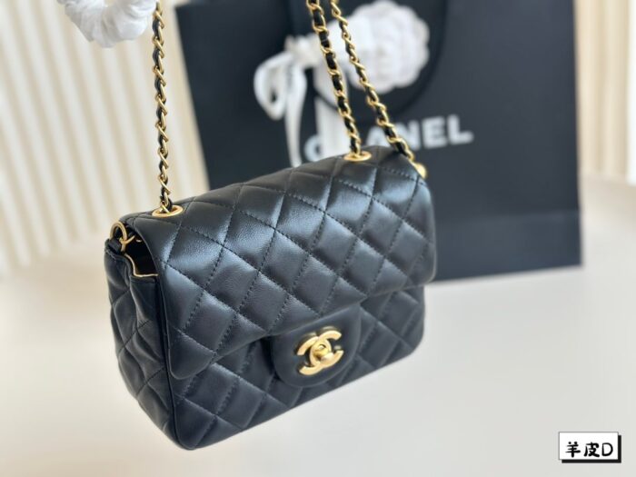 Chanel Classic Black And Gold Sheepskin Golden Ball Square Fat Bag - Image 8