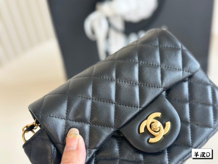 Chanel Classic Black And Gold Sheepskin Golden Ball Square Fat Bag - Image 9