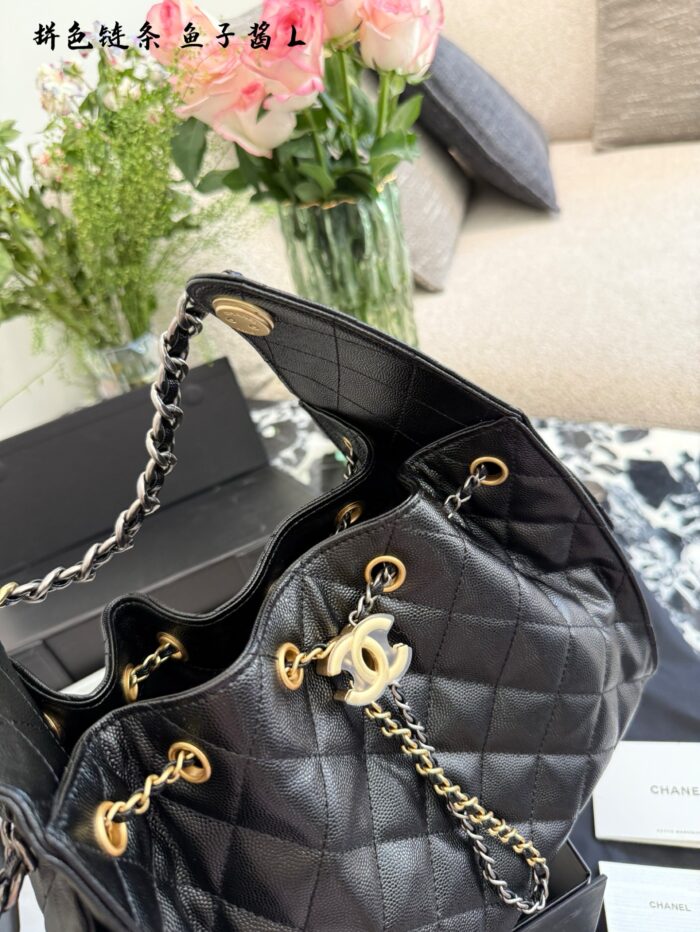 Chanel 25 Bag 25Ss Black & Gold Grained Calfskin Two-Tone Chain Hobo Bag - Image 7