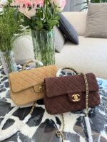 Chanel Suede Double C Wristlet Cf Chain Bag