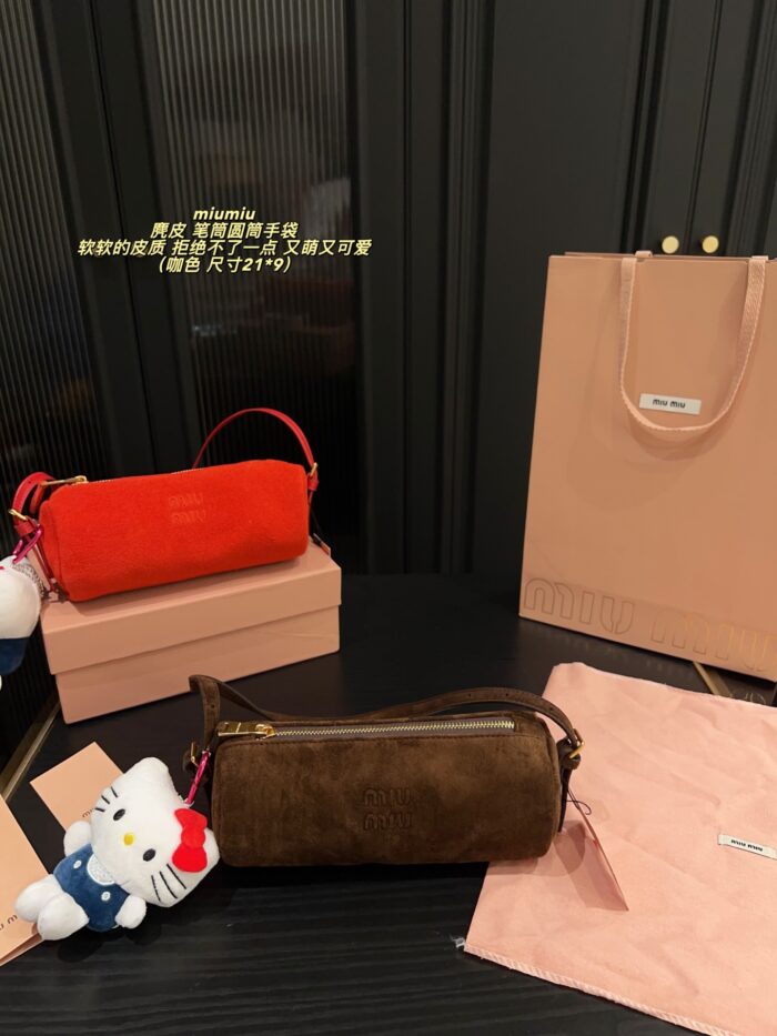 Miu Miu Suede Pencil Case Cylinder Handbag Soft Leather Adorably Cute Ample Capacity - Image 1