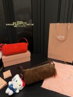 Miu Miu Suede Pencil Case Cylinder Handbag Soft Leather Adorably Cute Ample Capacity - Image 2