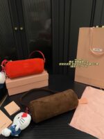 Miu Miu Suede Pencil Case Cylinder Handbag Soft Leather Adorably Cute Ample Capacity - Image 4