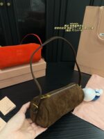 Miu Miu Suede Pencil Case Cylinder Handbag Soft Leather Adorably Cute Ample Capacity - Image 5