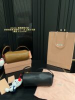 Miu Miu Pencil Case Cylinder Handbag Soft Leather Adorably Cute Ample Capacity