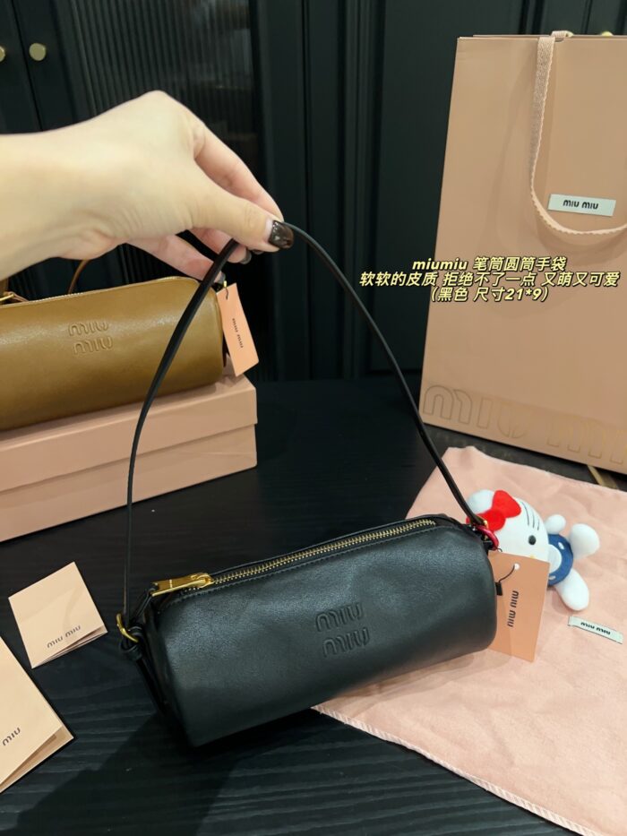 Miu Miu Pencil Case Cylinder Handbag Soft Leather Adorably Cute Ample Capacity - Image 2