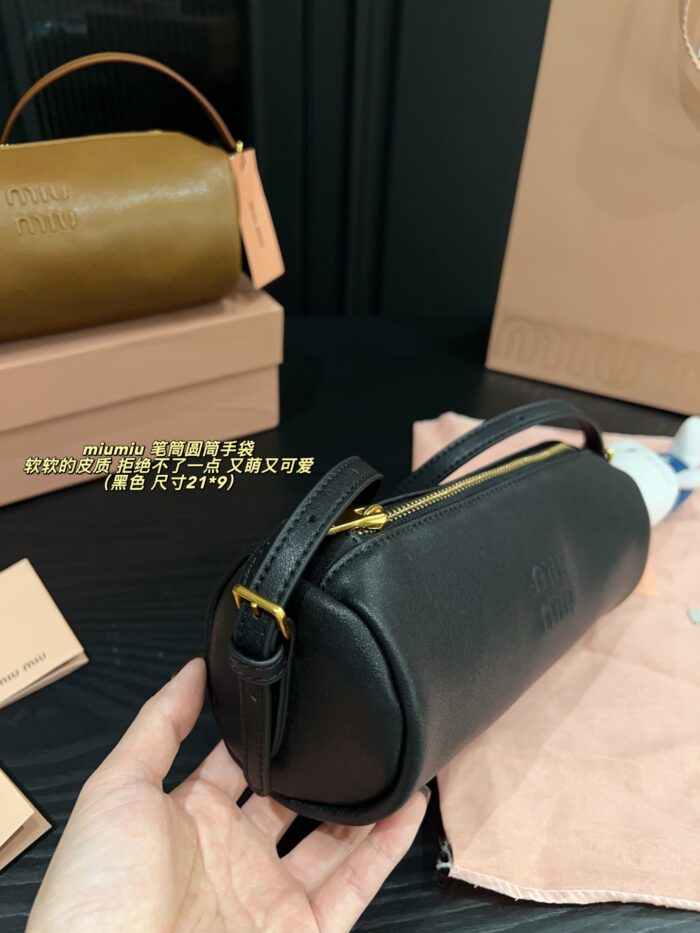 Miu Miu Pencil Case Cylinder Handbag Soft Leather Adorably Cute Ample Capacity - Image 6