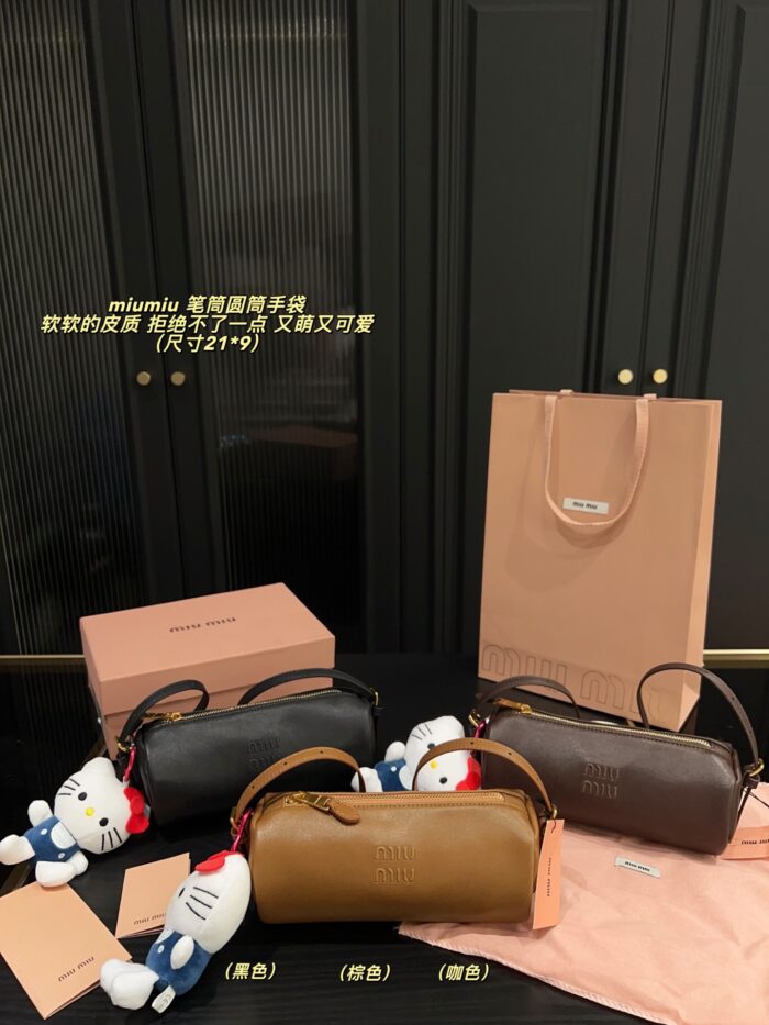 Miu Miu Pencil Case Cylinder Handbag Soft Leather Adorably Cute Ample Capacity - Image 10
