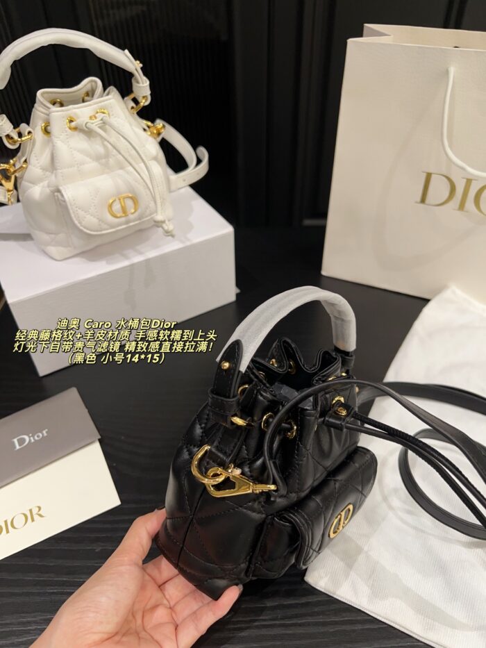 Dior Caro Bucket Bag Classic Cannage Lambskin Generous Capacity Jisoo'S Signature Style - Image 4