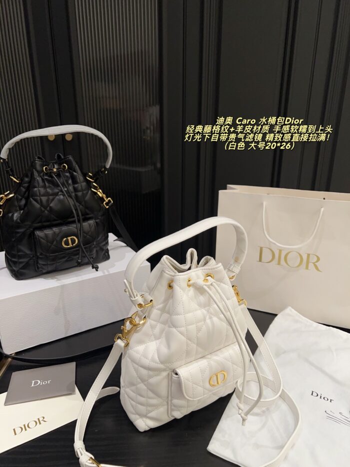 Dior Caro Bucket Bag Classic Cannage Pattern Sheepskin Leather Spacious Capacity Exquisite And Luxurious Jisoo'S Signature Style - Image 2