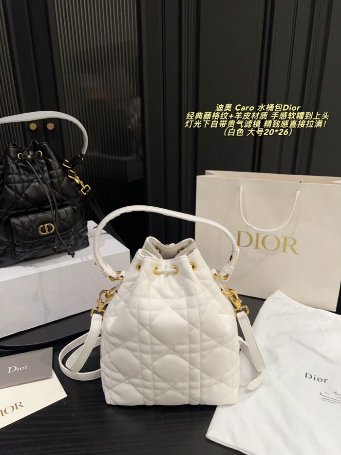 Dior Caro Bucket Bag Classic Cannage Pattern Sheepskin Leather Spacious Capacity Exquisite And Luxurious Jisoo'S Signature Style - Image 3
