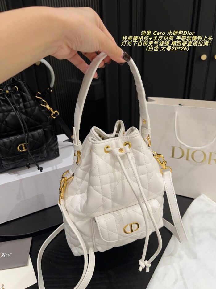 Dior Caro Bucket Bag Classic Cannage Pattern Sheepskin Leather Spacious Capacity Exquisite And Luxurious Jisoo'S Signature Style - Image 4