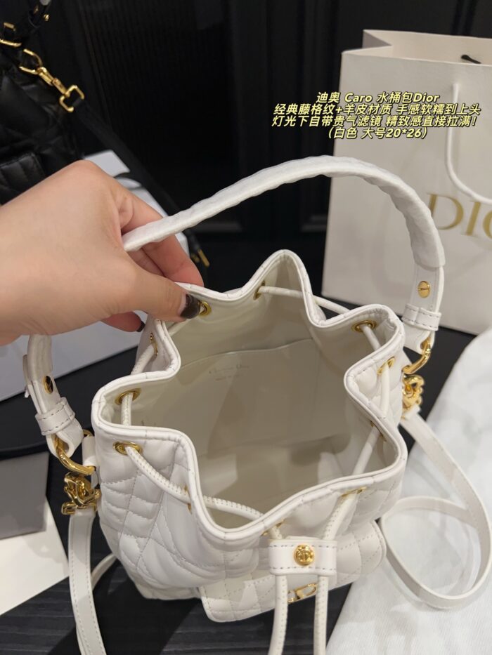 Dior Caro Bucket Bag Classic Cannage Pattern Sheepskin Leather Spacious Capacity Exquisite And Luxurious Jisoo'S Signature Style - Image 6