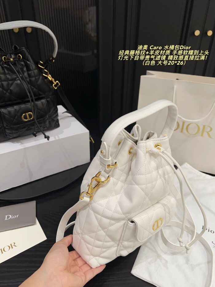 Dior Caro Bucket Bag Classic Cannage Pattern Sheepskin Leather Spacious Capacity Exquisite And Luxurious Jisoo'S Signature Style - Image 9