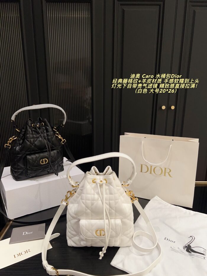 Dior Caro Bucket Bag Classic Cannage Pattern Sheepskin Leather Spacious Capacity Exquisite And Luxurious Jisoo'S Signature Style - Image 11