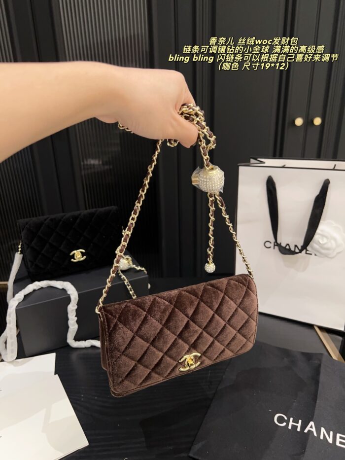 Chanel Velvet Gold Diamond Ball Woc Fortune Bag With Adjustable Diamond-Studded Chain - Image 2