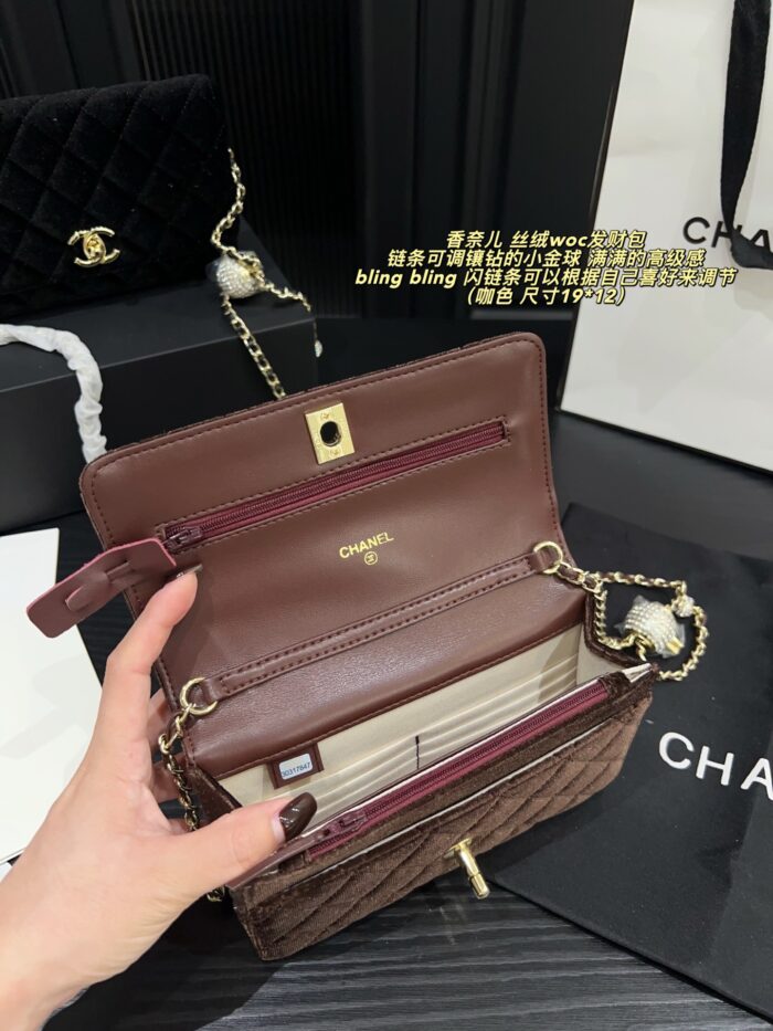 Chanel Velvet Gold Diamond Ball Woc Fortune Bag With Adjustable Diamond-Studded Chain - Image 5