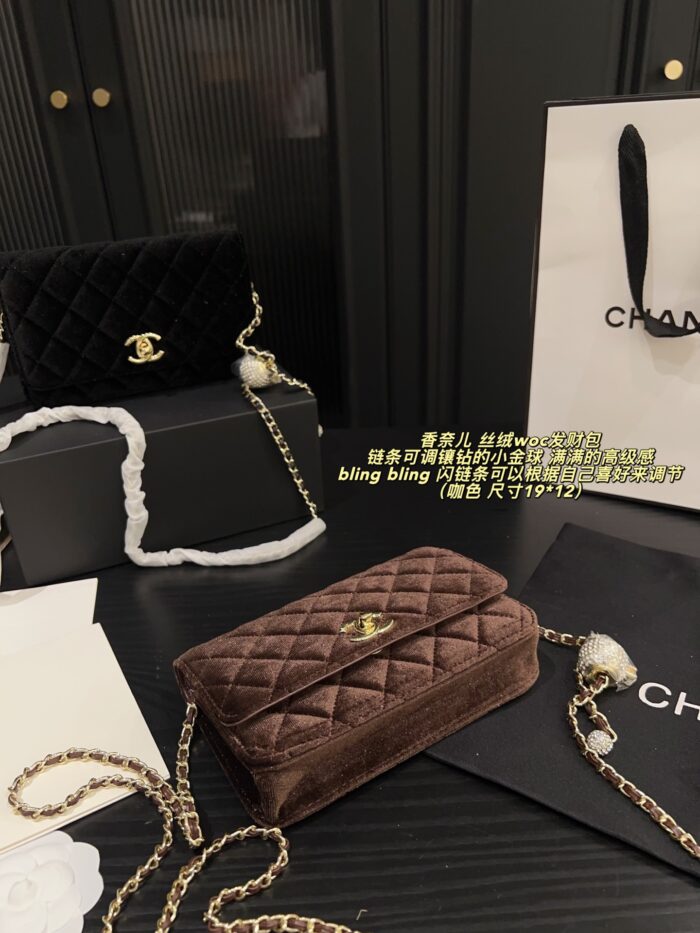 Chanel Velvet Gold Diamond Ball Woc Fortune Bag With Adjustable Diamond-Studded Chain - Image 7
