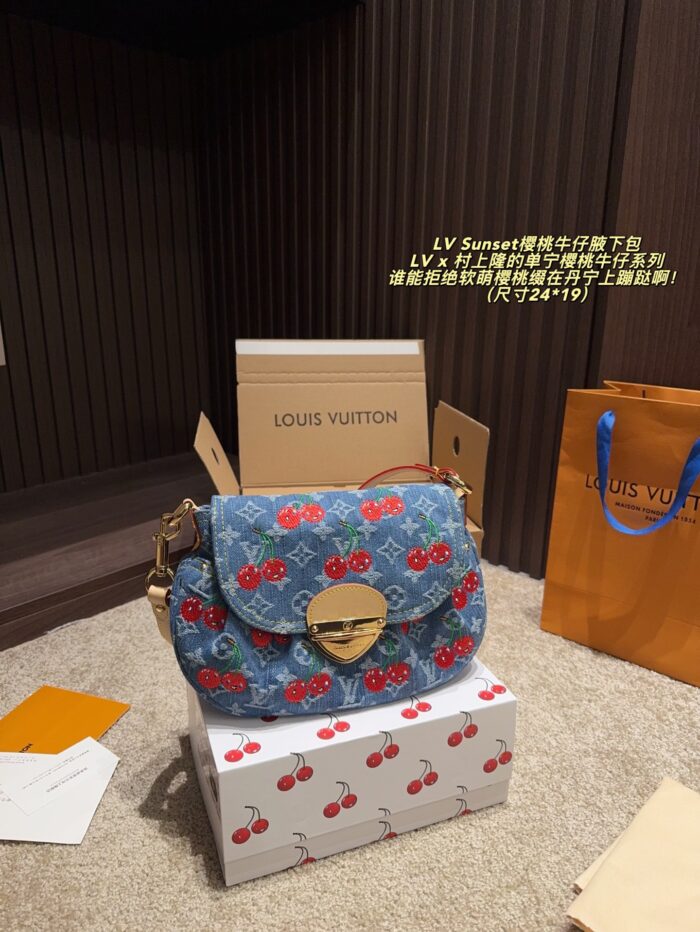 Louis Vuitton X Takashi Murakami Denim Cherry Sunset Underarm Bag - Image 1