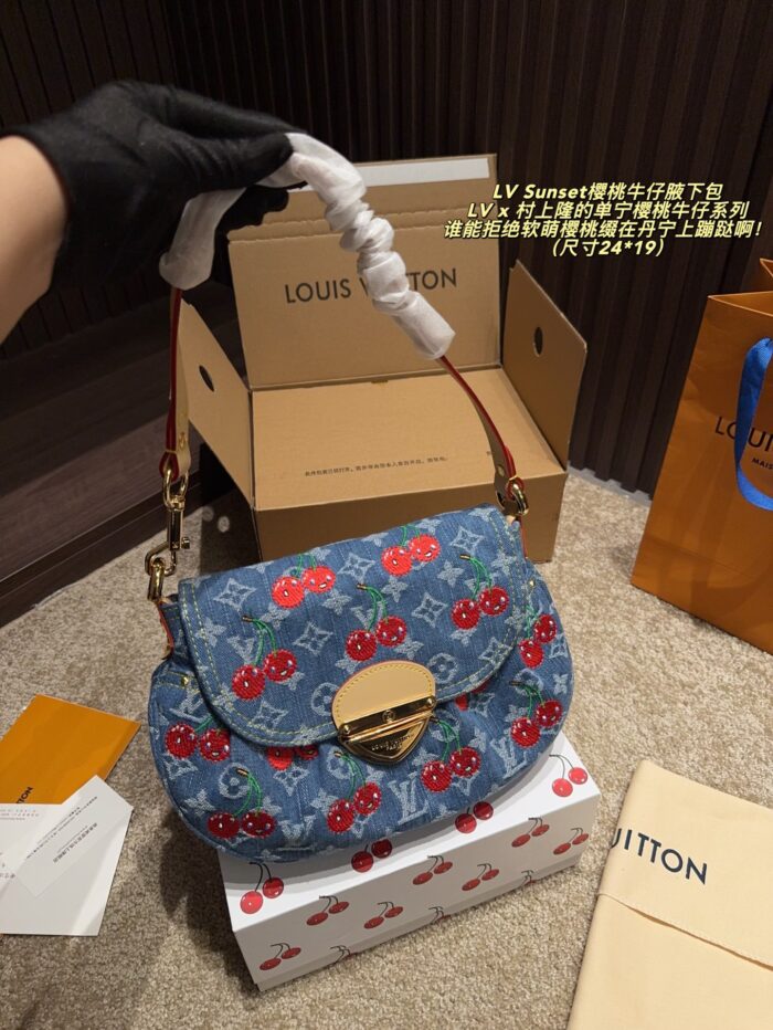 Louis Vuitton X Takashi Murakami Denim Cherry Sunset Underarm Bag - Image 2