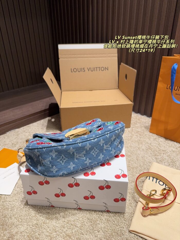 Louis Vuitton X Takashi Murakami Denim Cherry Sunset Underarm Bag - Image 8