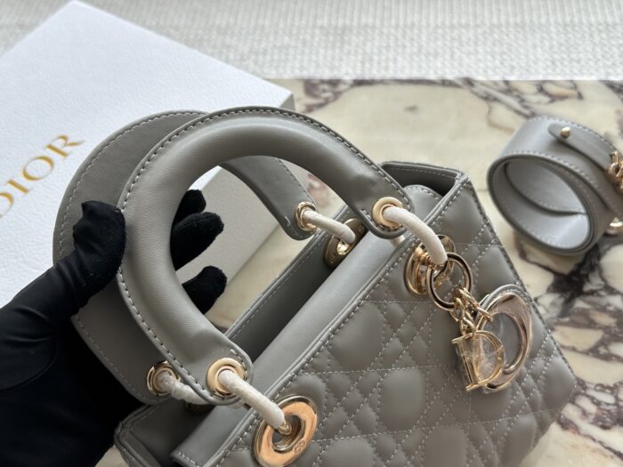 Dior Lady Dior Quad Bag (Letter-Print Wide Strap) Pearlescent High-End Quality - Image 6
