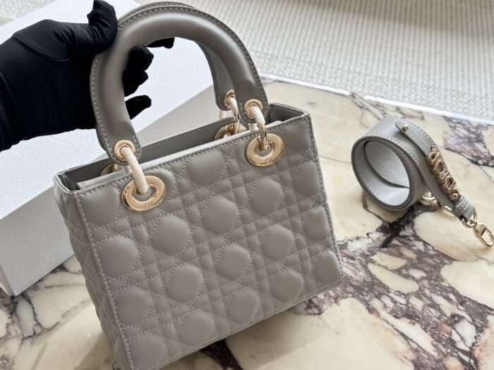 Dior Lady Dior Quad Bag (Letter-Print Wide Strap) Pearlescent High-End Quality - Image 8