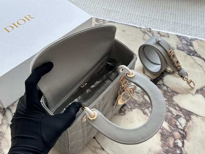 Dior Lady Dior Quad Bag (Letter-Print Wide Strap) Pearlescent High-End Quality - Image 9