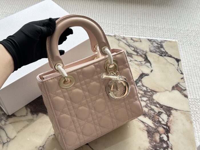 Dior Lady Dior Quad Bag (Letter-Print Wide Strap) Pearlescent High-End Quality - Image 13