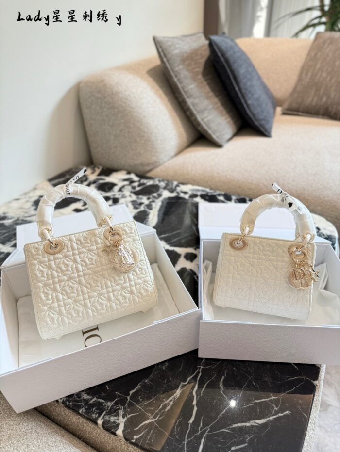 Dior Limited Edition Star Lady Dior Bag White Lambskin With Star Detailing Exquisite Handbag - Image 10