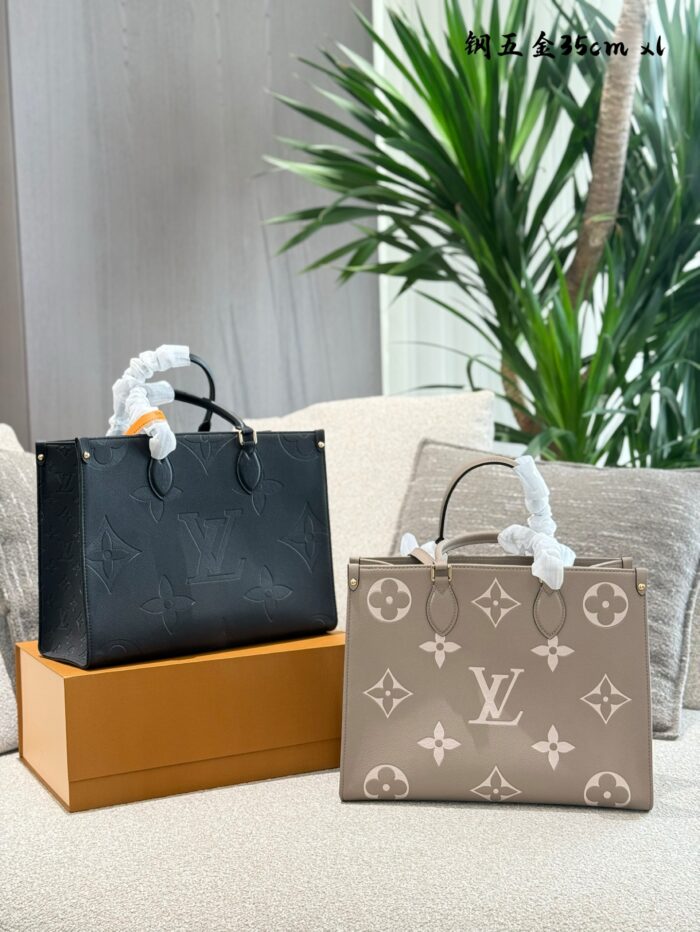 Louis Vuitton Onthego Grey Grained Calfskin Tote Bag - Extra Large Capacity - Enlarged Monogram - Image 1