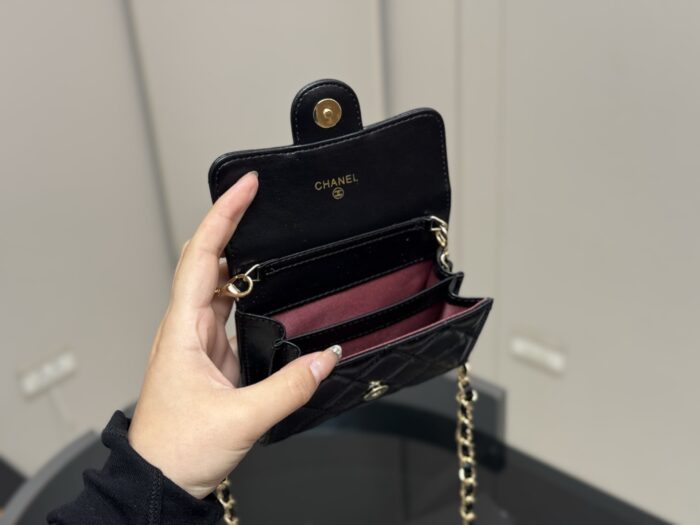 Chanel Black Gold Mini Chain Wallet Classic Black With Shimmering Gold Chain Design Compact And Portable - Image 4