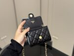 Chanel Black Gold Mini Chain Wallet Classic Black With Shimmering Gold Chain Design Compact And Portable - Image 5