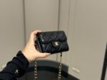 Chanel Black Gold Mini Chain Wallet Classic Black With Shimmering Gold Chain Design Compact And Portable - Image 6