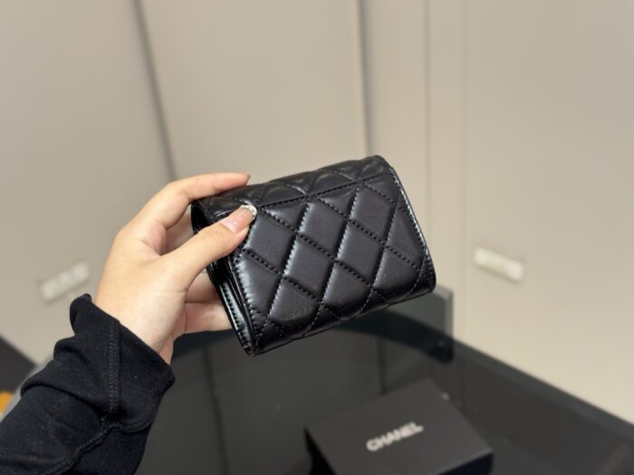 Chanel Black Gold Mini Chain Wallet Classic Black With Shimmering Gold Chain Design Compact And Portable - Image 8