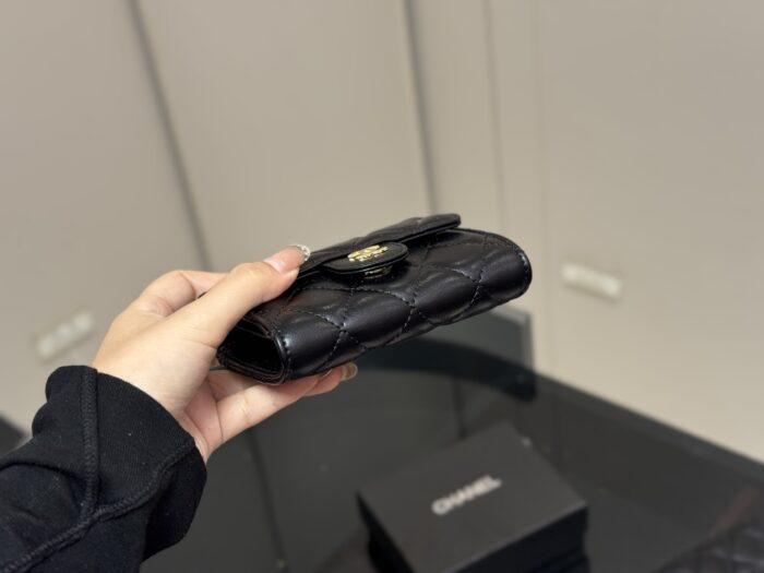Chanel Black Gold Mini Chain Wallet Classic Black With Shimmering Gold Chain Design Compact And Portable - Image 9