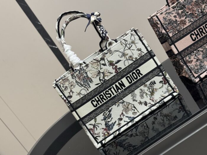Dior Book Tote - Original Jacquard Fabric Large Capacity Shopping Bag With Folded Box Silk Scarf - Image 5
