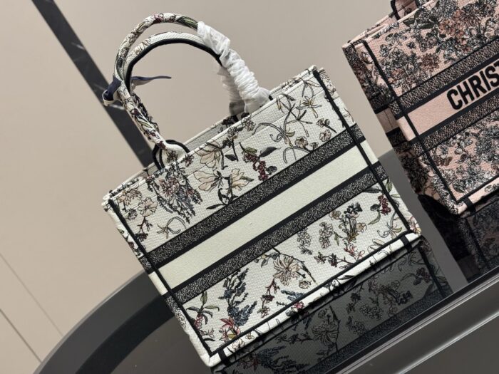 Dior Book Tote - Original Jacquard Fabric Large Capacity Shopping Bag With Folded Box Silk Scarf - Image 7