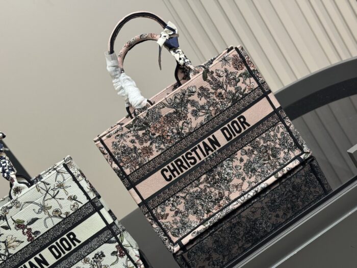 Dior Book Tote - Original Jacquard Fabric Large Capacity Shopping Bag With Folded Box Silk Scarf - Image 9