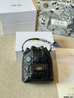 Dior Caro Bucket Woven Lambskin Drawstring Bucket Bag With Cd Logo And Detachable Shoulder Strap - Image 6