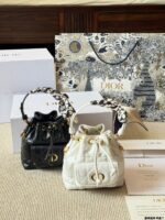 Dior Caro Bucket Small Lambskin Bucket Bag With Cannage Pattern, Cd Logo, Drawstring Compartment And Detachable Shoulder Strap