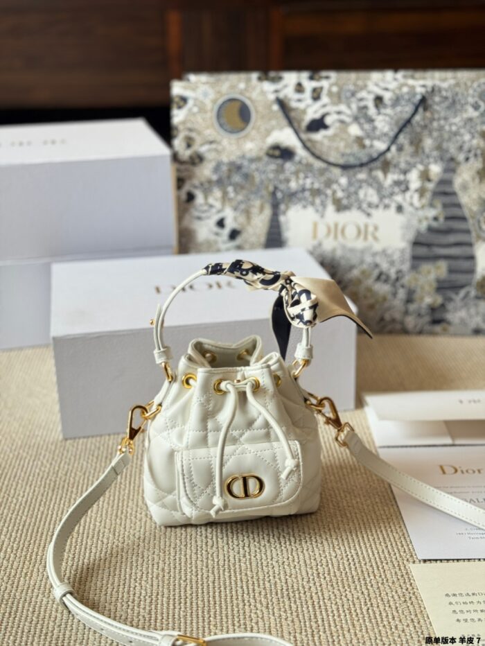 Dior Caro Bucket Small Lambskin Bucket Bag With Cannage Pattern, Cd Logo, Drawstring Compartment And Detachable Shoulder Strap - Image 2